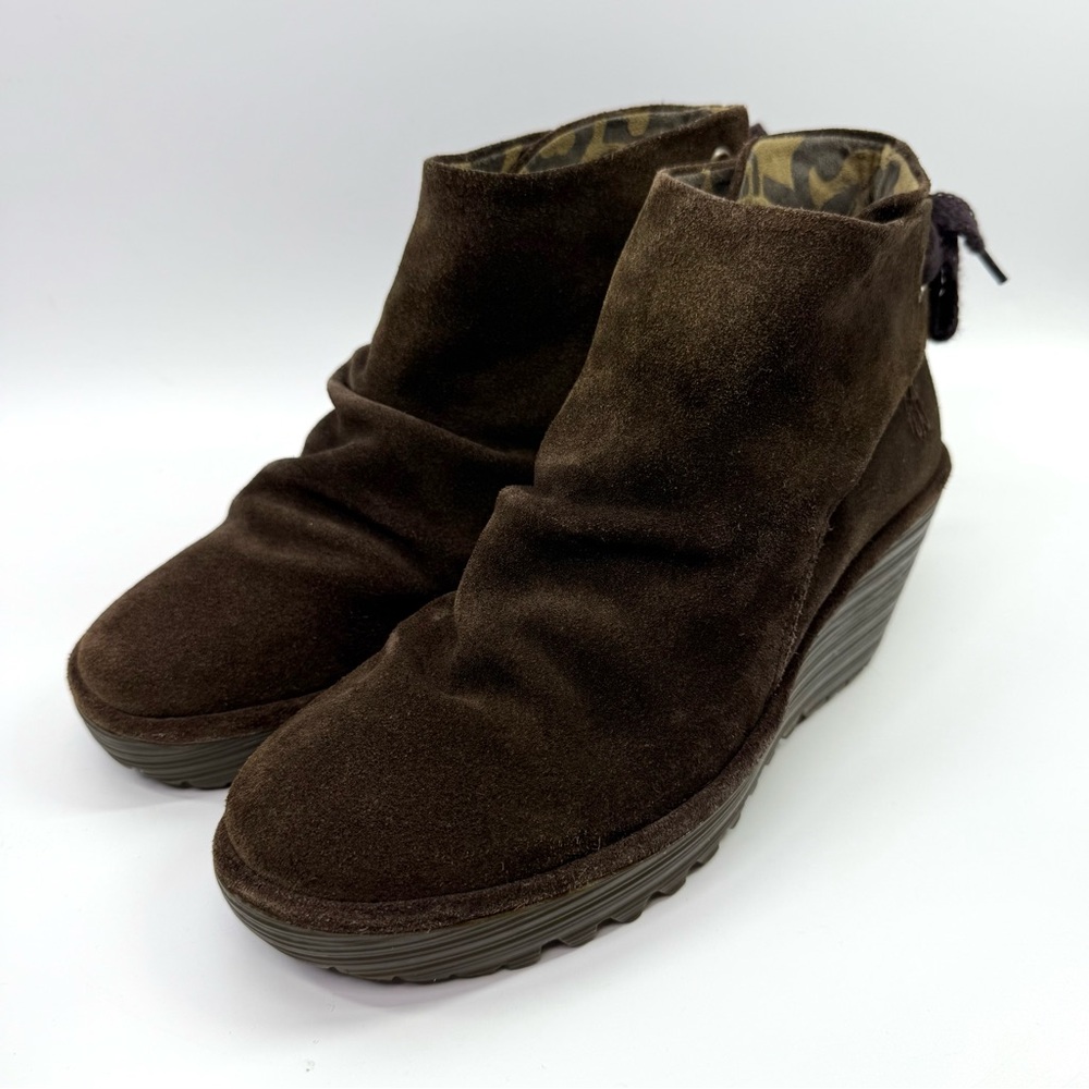 Fly London Yama Suede Wedge Ankle Booties Brown 39/US 8-8.5 - Picture 2 of 14